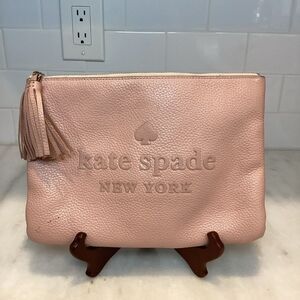 Kate Spade Bag Leather Pink Sienne Logo Large Pebbled Tassel Pouch Clutch